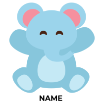 Cute blue elephant character designed for baby products, perfect for pacifiers and accessories.\n\nCaption: Meet the a