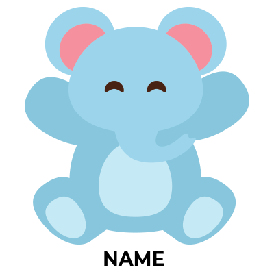 Cute blue elephant character designed for baby products, perfect for pacifiers and accessories.\n\nCaption: Meet the a