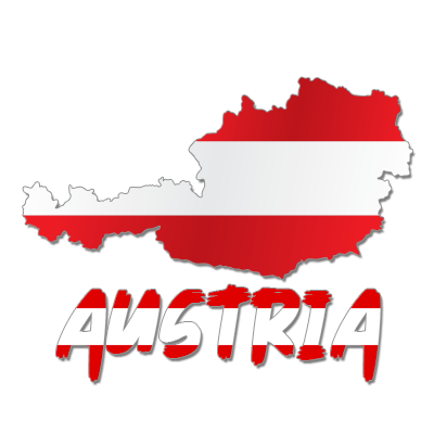 Austria map design featuring red and white colors, perfect for baby items like bibs and hats.  \n\nCaption: Explore ou
