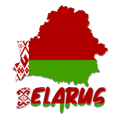 Colorful illustration of the map of Belarus with red and green sections and the word \"Belarus\" below.\n\nCaption: Ex