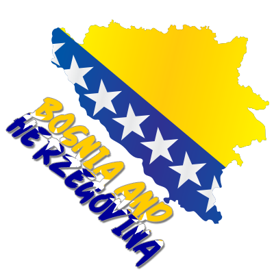 Colorful map of Bosnia and Herzegovina with stars and text, ideal for baby products inspired by the country.\n\nCaptio