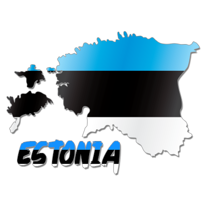 Colorful map of Estonia featuring blue, black, and white colors, ideal for baby products like bodysuits and bibs.\n\nC