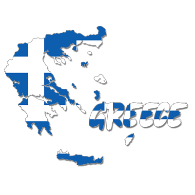 A colorful illustration of Greece\'s map, featuring the Greek flag colors, ideal for baby apparel and accessories.\n\n