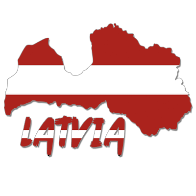 Colorful Latvia map graphic ideal for baby products like bodysuits and bibs.\n\nCaption: Celebrate Latvia with this ad