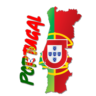 Colorful illustration of Portugal\'s map featuring the national colors and symbols, designed for baby items.\n\nCaptio