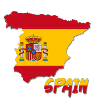Map of Spain featuring its flag and coat of arms, perfect for baby-themed designs.\n\nCaption: Celebrate Spain with th