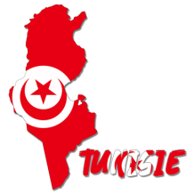 Map of Tunisia in red with a Tunisian emblem, representing the Tunisie maps baby product category.\n\nCaption: Celebra