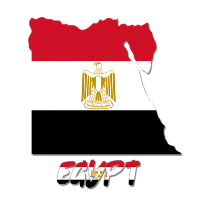 A colorful illustration of the map of Egypt featuring the national flag and the word \"Egypt\" below. \n\nCaption: Dis