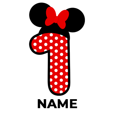 Disney Minnie Number 1 design featuring red and white polka dots with a red bow, perfect for baby items.\n\nCaption: C