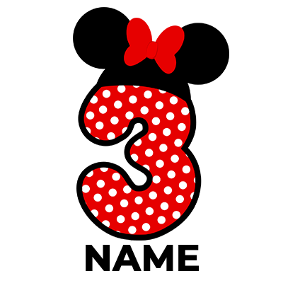 Red number 3 with white polka dots and a red bow, inspired by Disney\'s Minnie Mouse.\n\nCaption: Celebrate special mo