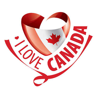 Logo featuring a heart shaped design with the Canadian flag and the text \"I Love Canada,\" suitable for baby products