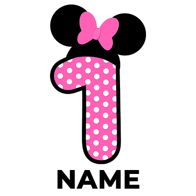 Pink number 1 with white polka dots and a pink bow, perfect for baby products from pacifier-baby.com.\n\nCaption: Cele