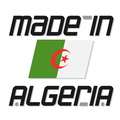 \"Logo for \'Made in Algeria\' featuring the national flag, suitable for baby product branding.\"\n\nCaption: Discover