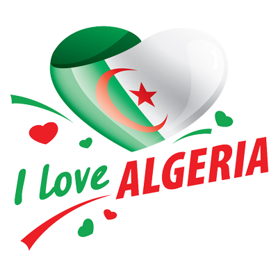 Heart-shaped design with the Algerian flag and \"I love ALGERIA\" text, suitable for baby products.\n\nCaption: Celebr