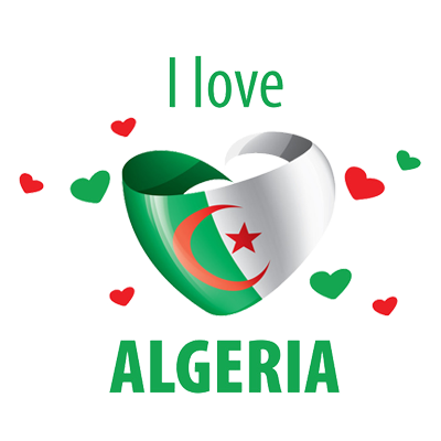 \"I love Algeria design featuring a heart and the colors of the Algerian flag, perfect for baby items.\" \n\nCaption: 