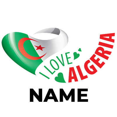 I Love Algeria design featuring a heart and the Algerian flag, suitable for baby products like bibs and bodysuits.\n\n