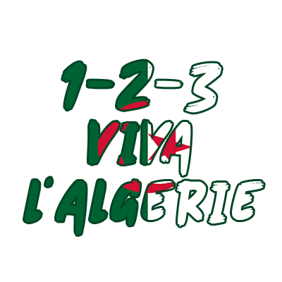 Design featuring \"1-2-3 Viva L\'Algérie\" in green and red text, a playful style for baby products.  \n\nCaption: Cel