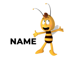 A cheerful cartoon bee named Willy with a big smile and bright yellow and black stripes. \n\nCaption: Meet Willy the B