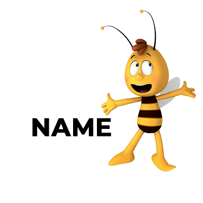 A cheerful cartoon bee named Willy with a big smile and bright yellow and black stripes. \n\nCaption: Meet Willy the B