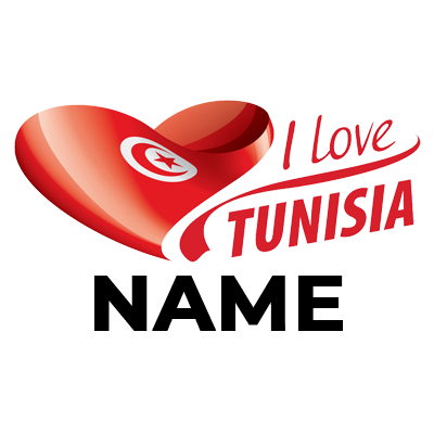 I Love Tunisia logo featuring a heart with the Tunisian flag, ideal for baby products like pacifiers and bodysuits.\n\