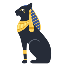 Black Egyptian cat Bastet goddess illustration, representing a unique design for baby products.\n\nCaption: Discover o