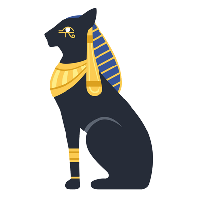 Black Egyptian cat Bastet goddess illustration, representing a unique design for baby products.\n\nCaption: Discover o