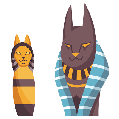 Illustrated image of the Egyptian cat goddess Bastet, featuring a black cat with golden eyes, perfect for baby items.\