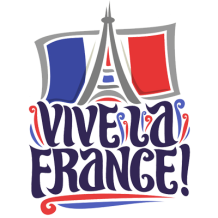 Graphic featuring the phrase \"Vive la France!\" with French flags and the Eiffel Tower design.\n\nCaption: Celebrate 