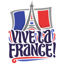 Graphic featuring the phrase \"Vive la France!\" with French flags and the Eiffel Tower design.\n\nCaption: Celebrate 