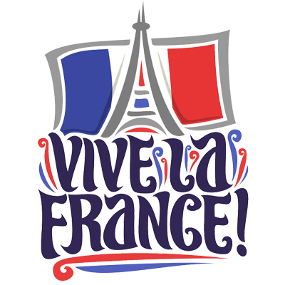 Graphic featuring the phrase \"Vive la France!\" with French flags and the Eiffel Tower design.\n\nCaption: Celebrate 