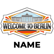 Colorful \"Welcome to Berlin\" design featuring the Brandenburg Gate, perfect for baby products.\n\nCaption: Celebrate