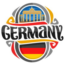 Colorful design featuring the word \"Germany\" with a monument illustration, perfect for baby products celebrating Ger