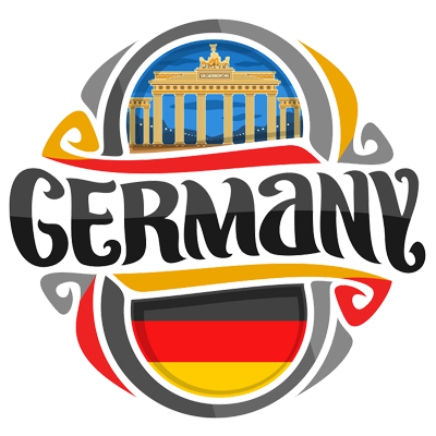 Colorful design featuring the word \"Germany\" with a monument illustration, perfect for baby products celebrating Ger