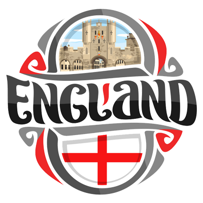 Logo featuring the word \"England\" with an illustrated castle and flag design, suitable for baby products.\n\nCaption