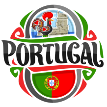 A colorful graphic featuring the word \"Portugal\" with traditional Portuguese symbols, perfect for baby products.\n\n