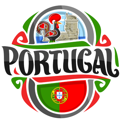 A colorful graphic featuring the word \"Portugal\" with traditional Portuguese symbols, perfect for baby products.\n\n