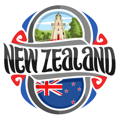 New Zealand flag design featuring a lighthouse and scenic background, suitable for baby products like pacifiers and cl