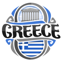 Greece-themed baby product design featuring the Parthenon and Greek flag colors, ideal for pacifiers and baby items.\n
