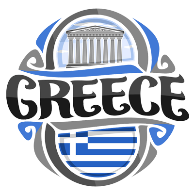 Greece-themed baby product design featuring the Parthenon and Greek flag colors, ideal for pacifiers and baby items.\n