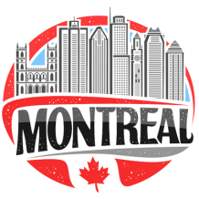 City of Montreal graphic featuring iconic skyline and text, ideal for baby products celebrating local culture.\n\nCapt