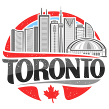 City of Toronto logo featuring skyline and maple leaf, perfect for baby items like pacifiers and clothing.\n\nCaption: