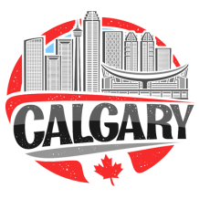 City of Calgary logo featuring skyline and maple leaf, suitable for baby product branding. \n\nCaption: Celebrate Calg