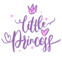 Decorative design featuring the text \"My Little Princess\" with stars and hearts in purple and pink.\n\nCaption: Cele