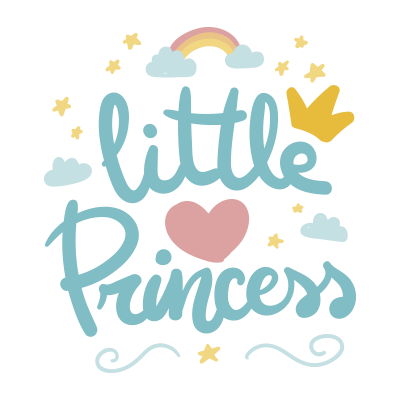 My little princess model-6 decorative logo featuring clouds, stars, a heart, and a crown, perfect for baby products.\n