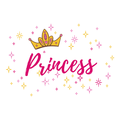 Yellow princess crown design with colorful stars and sparkles, perfect for baby accessories.\n\nCaption: Dress your li