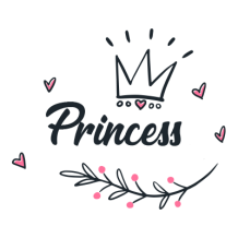Black princess crown design with playful hearts, perfect for baby apparel and accessories. \n\nCaption: Add a touch of