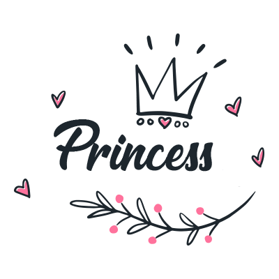 Black princess crown design with playful hearts, perfect for baby apparel and accessories. \n\nCaption: Add a touch of