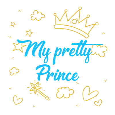 Colorful design featuring the phrase \"My Handsome Prince\" surrounded by stars and hearts, suitable for baby products