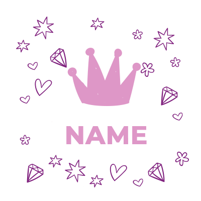 Golden princess crown design suitable for baby products, featuring elegant cursive text and a crown motif.\n\nCaption: