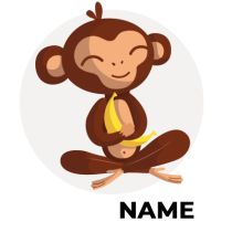 Cute illustration of a smiling monkey holding a banana, perfect for baby products.\n\nCaption: Adorable monkey design 